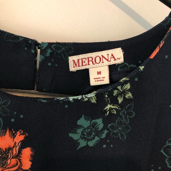 Merona Navy Blue Floral Long Sleeve Shift Dress - Picture 3 of 6